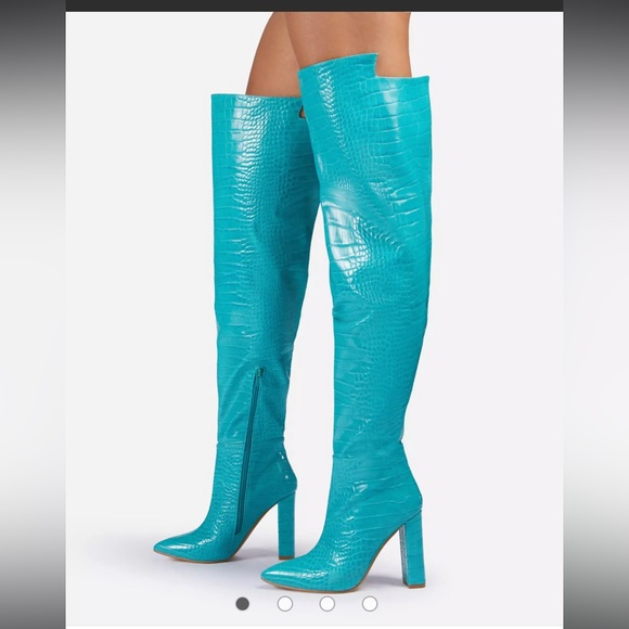 Ego x Molly Mae Visionary slouch over the knee blue croc boots - Picture 1 of 10